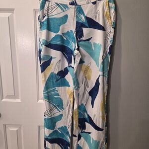 Chico's Teal and White Linen Blend Abstract Pants